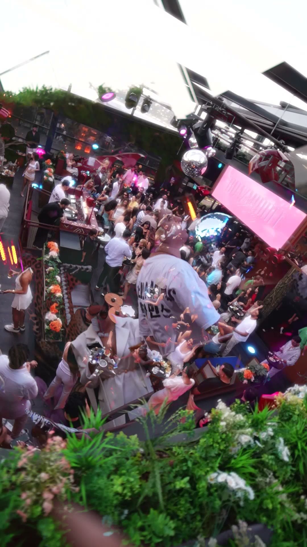 Crowded terrace shot from above